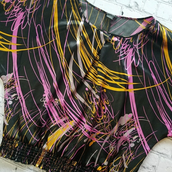 Spence Black Abstract Silky Party Top Sz Large - Picture 4 of 8